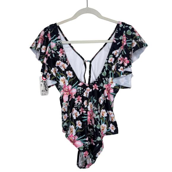 PatPat Floral Ruffle Sleeve Front Keyhole Cutout One-Piece Swimsuit Size Small - Picture 12 of 12